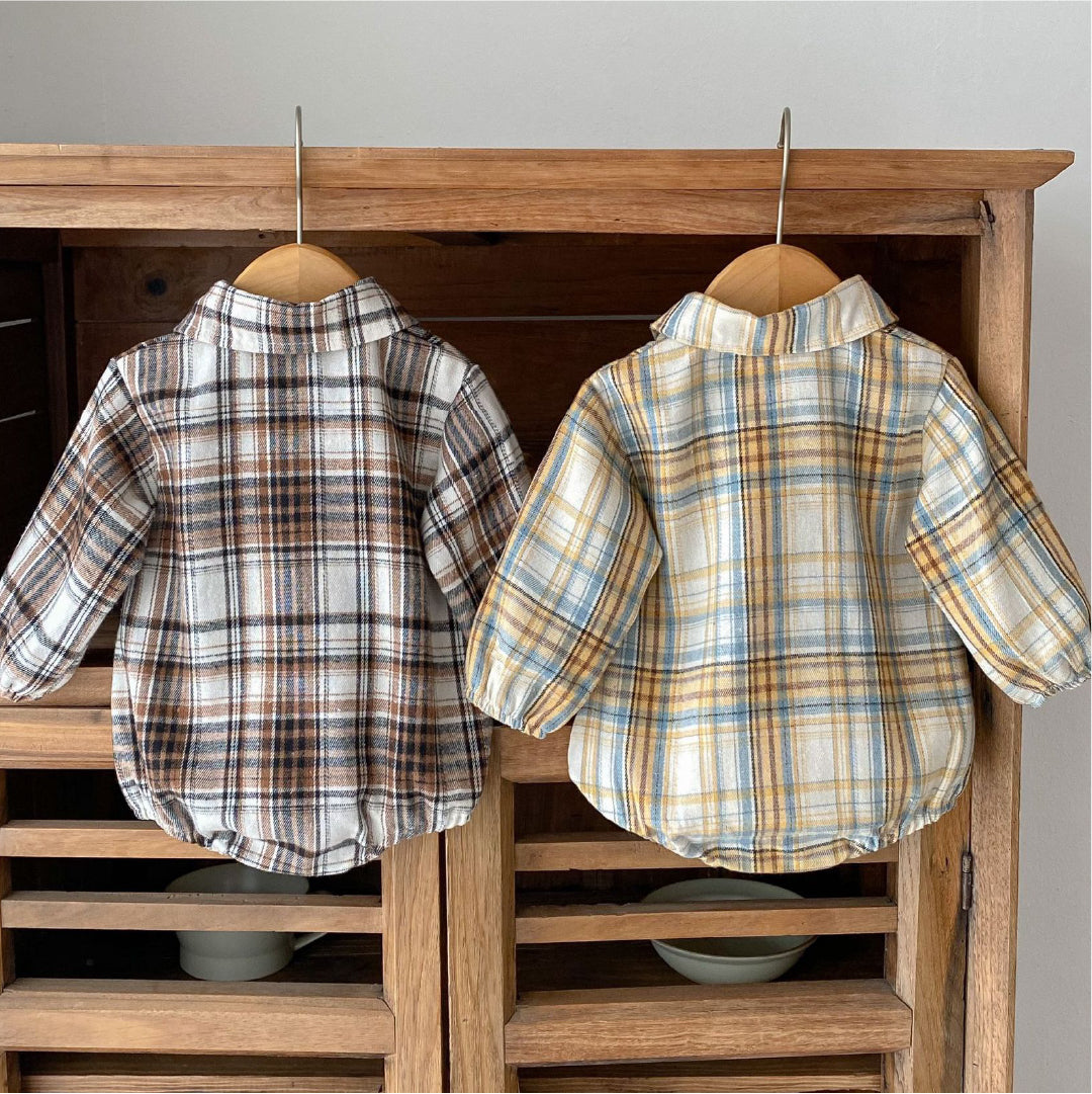 Peanut Flannel Romper - Kemeja Bayi - Baju Anak Basic Pattern Kotak