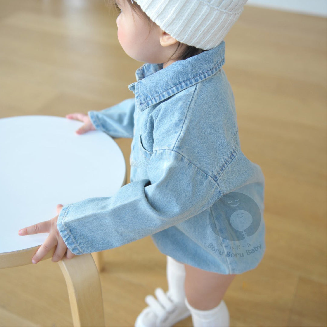 Sora Denim Romper UNISEX - Kemeja Bayi Denim Unisex