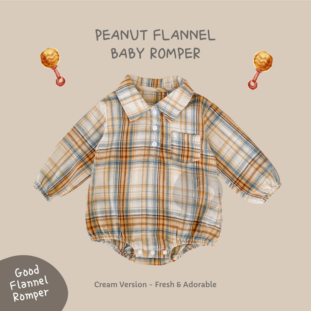 Peanut Flannel Romper - Kemeja Bayi - Baju Anak Basic Pattern Kotak