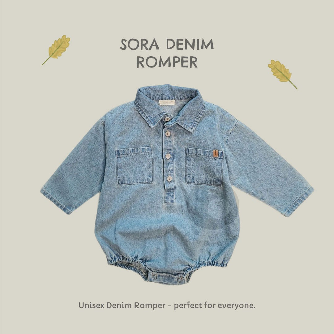 Sora Denim Romper UNISEX - Kemeja Bayi Denim Unisex