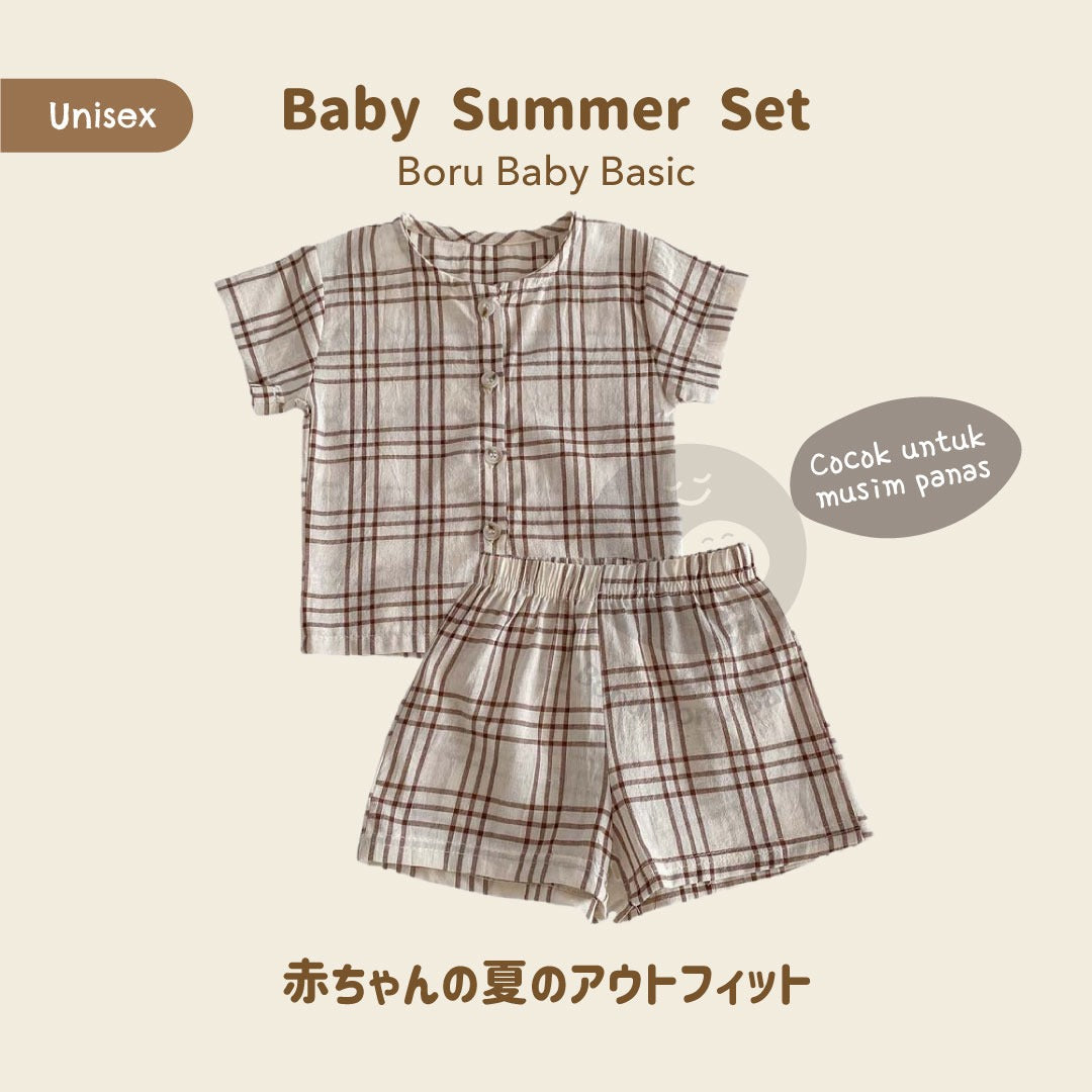 [Bali Vibes] Baby Summer Set UNISEX - Kemeja Celana Bayi Santai Pantai  - Baju Bayi Kotak kotak