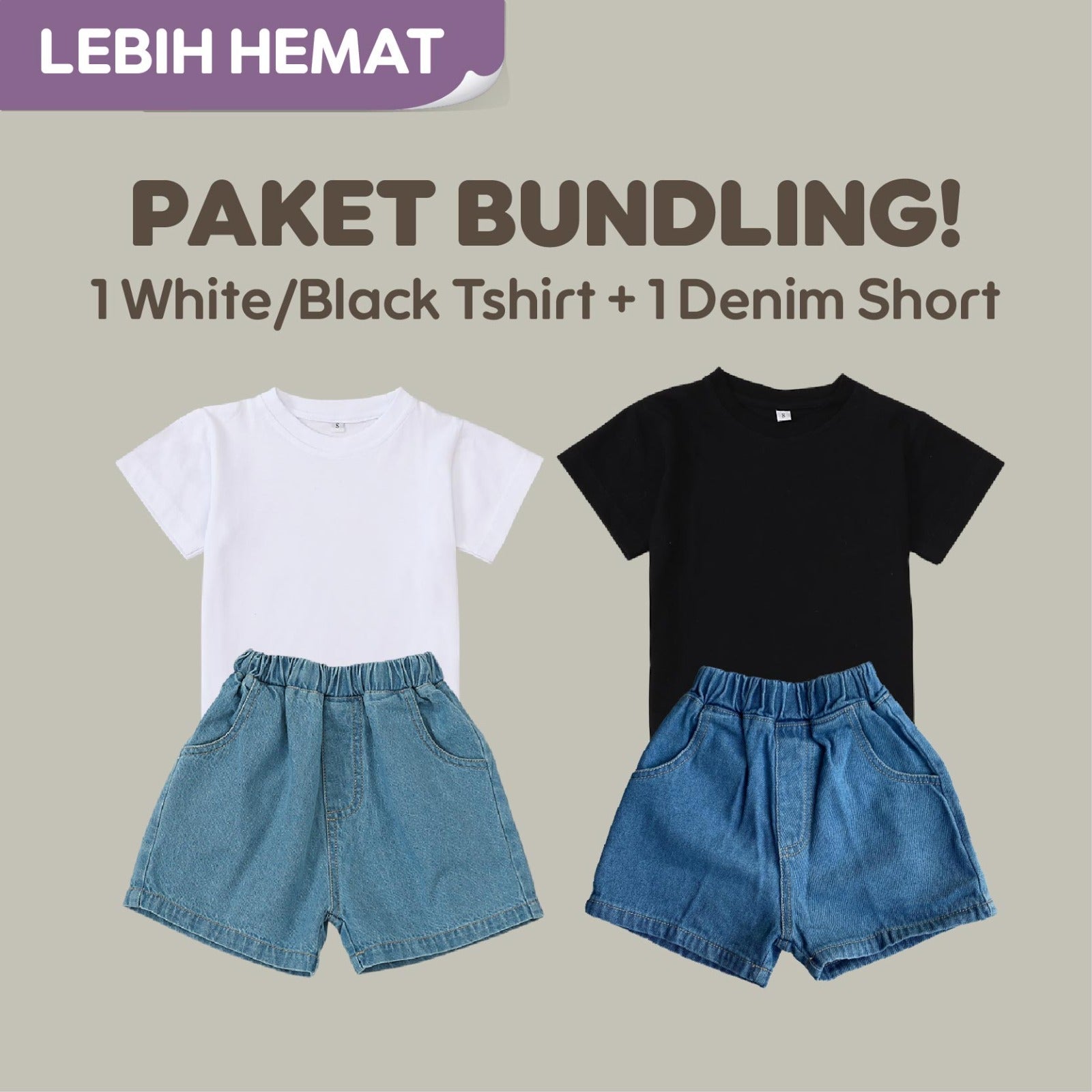 Paket Bundling - Bundling Tshirt & Denim Short Pants - Baju Bayi Celana Anak