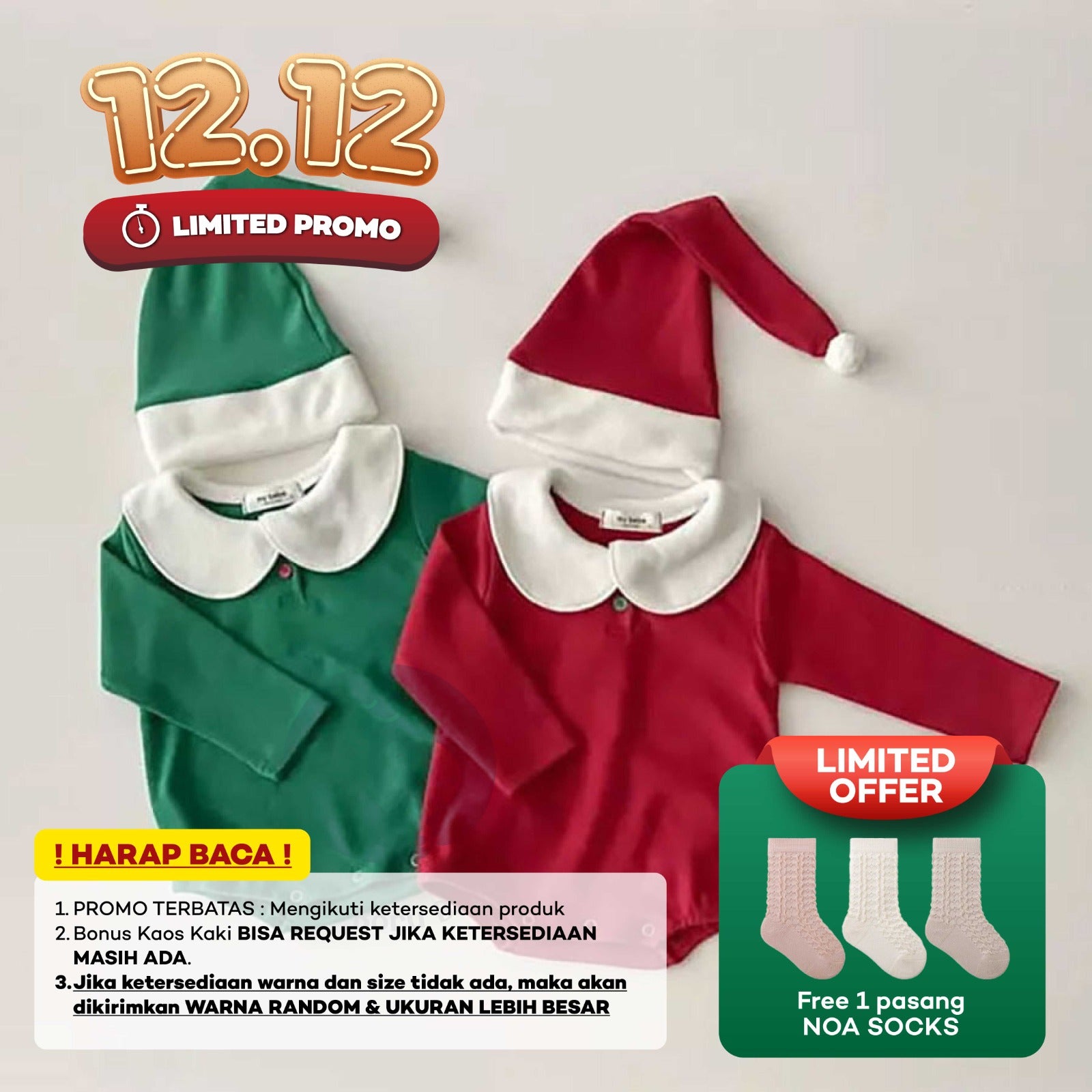 [12.12] Baju bayi natal - Christmas Santa Long Sleeve - kostum natal bayi