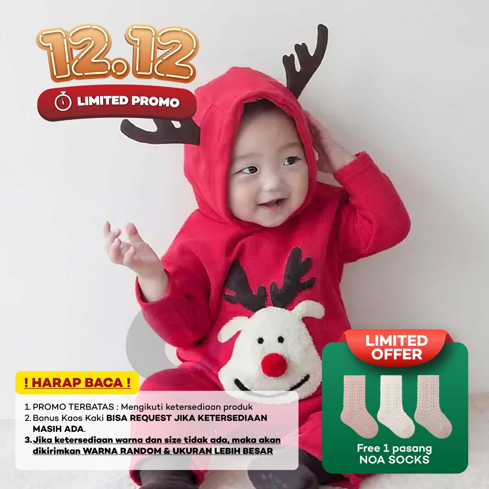 [12.12] Baju bayi natal - Red Rudolf Christmas - kostum natal bayi
