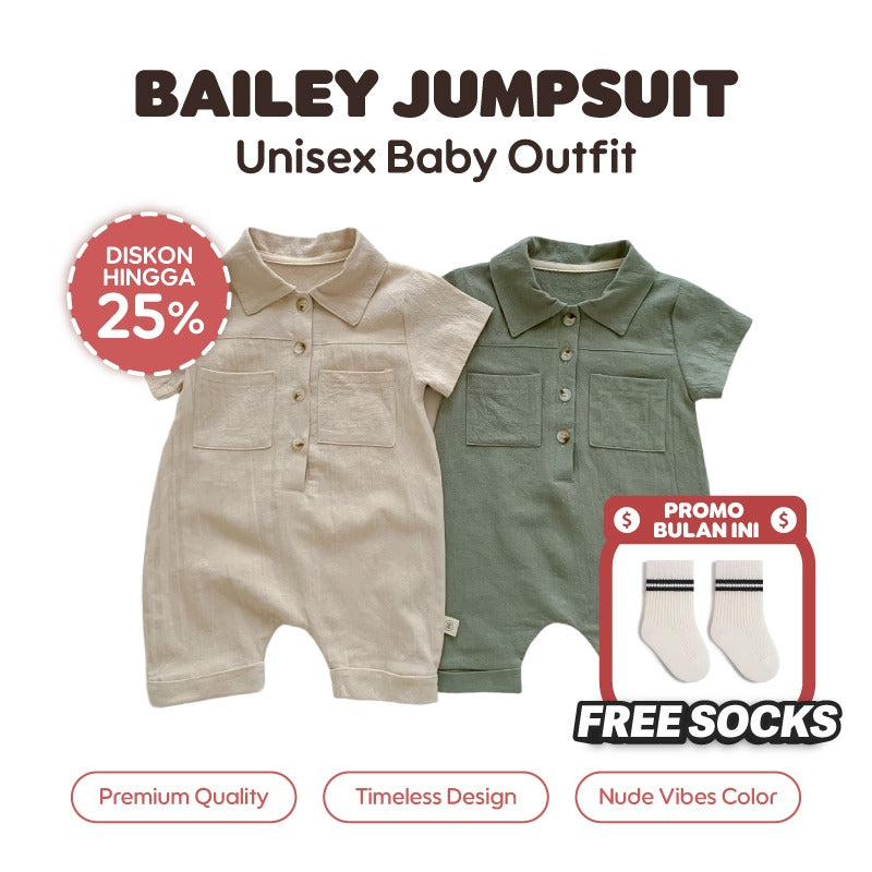 Kemaja Jumpsuit Baby Bailey UNISEX - Kemeja Terusan Bayi  - Kemeja Linen Bayi