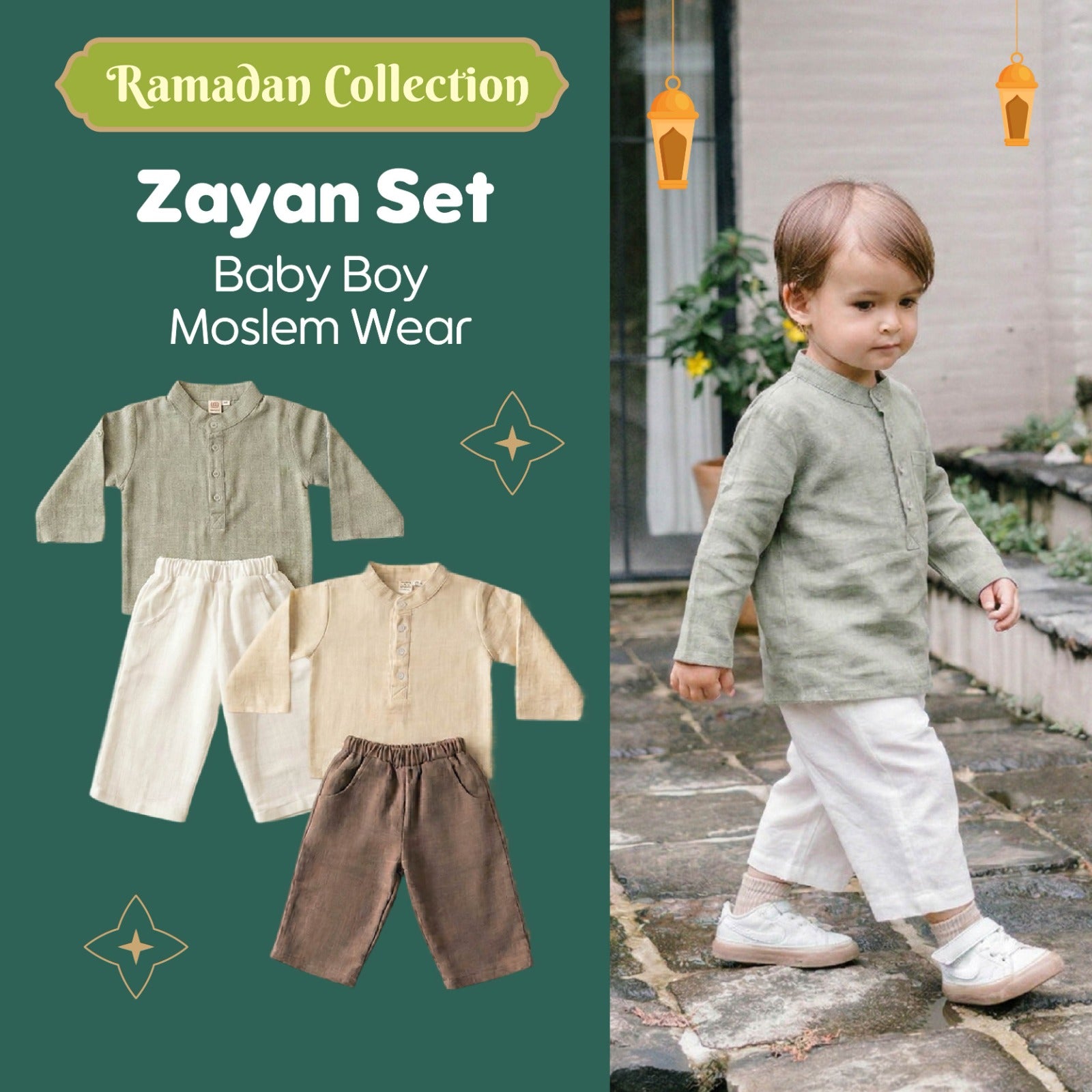 Baju Bayi Muslim Paket - Zayan Baju Koko Set - Kemeja Celana Casual